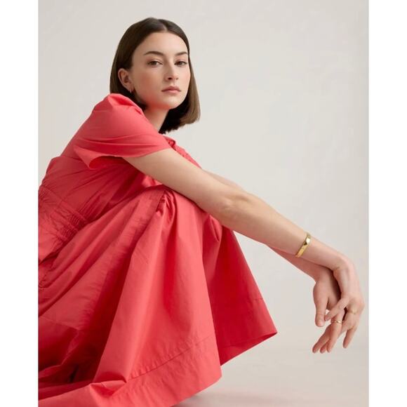 Quince Organic Cotton Poplin Tiered Maxi Dress Coral Sz L NWT #9 - Picture 6 of 7